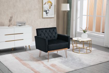 COOLMORE Velvet Armchair Single Sofa Modern Tufted Upholstered Side Reading Chairs with Arm and Gold Metal Leg for Living Room Bedroom ( Black )