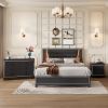 3-Pieces Bedroom Sets Queen Size Upholstered Bed with LED Lights, Nightstands and Dresser with Metal Handles and Sparkling Shiny Decoration