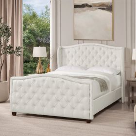 Marcella Upholstered Shelter Headboard Bed Set, Queen, Antique White Polyester