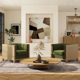 Georgia 34" Cane Rattan Tuxedo Armchair, Olive Green Performance Velvet