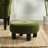 Riley 16" Round Footstool Ottoman, Olive Green Performance Velvet