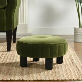 Riley 16" Round Footstool Ottoman, Olive Green Performance Velvet