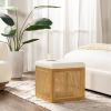 Nina 18" Cane Webbing Cube Ottoman, Ivory White Boucle