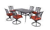 D,D,D Dining Set 7pcs Set w/Cast Alum. Top Table & Sling Fabric Swivel Rocker Chair
