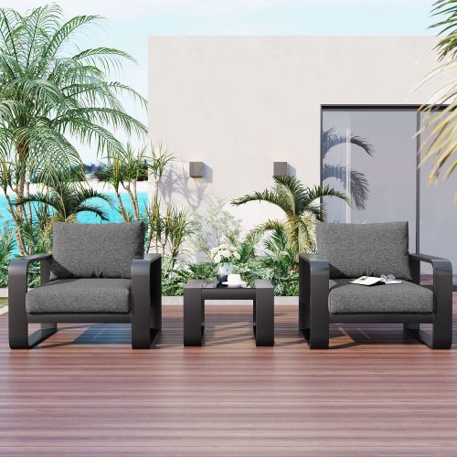 3-pieces Aluminum Frame Patio Furniture With 6.7" Thick Cushion And Coffee Table, All Weather Use Olefin fabric Outdoor Chair 3-pieces Aluminum Frame Patio Furniture With 6.7" Thick Cushion And Coffee Table, All Weather Use Olefin fabric Outdoor Chair