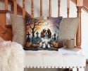 Cavalier Spaniel Spooky Halloween Throw Pillow Machine Washable, Indoor Outdoor Decorative Pillow for Couch, Bed or Patio, 14Hx14W