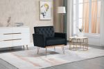 COOLMORE Velvet Armchair Single Sofa Modern Tufted Upholstered Side Reading Chairs with Arm and Gold Metal Leg for Living Room Bedroom ( Black )