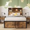 LIKIMIO Twin Size Bed Frame with Tall Bookcase Headboard and Charging Station, Solid and Stable Platform Bed, Noise Free, No Box