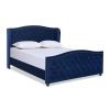 Marcella Upholstered Shelter Headboard Bed Set, King, Navy Blue Velvet