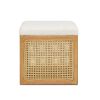Nina 18" Cane Webbing Cube Ottoman, Ivory White Boucle