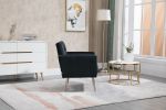 COOLMORE Velvet Armchair Single Sofa Modern Tufted Upholstered Side Reading Chairs with Arm and Gold Metal Leg for Living Room Bedroom ( Black )