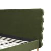 Stockholm Modern Wavy Headboard Platform Bed, King, Olive Green Performance Velvet