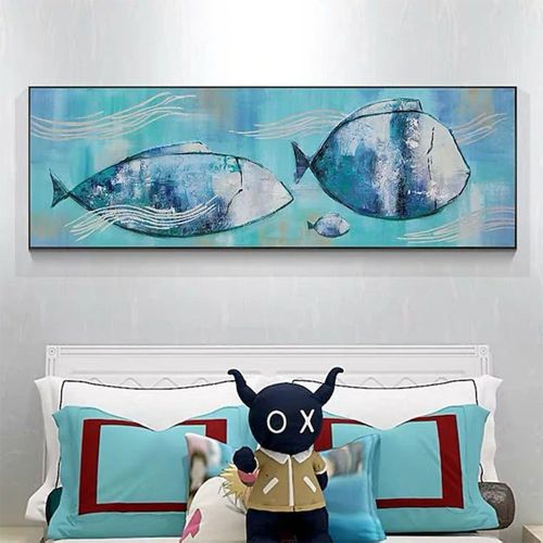 Hand Painted Oil Painting Modern Abstract Fish Family Living Room Hallway Bedroom Luxurious Decorative Painting