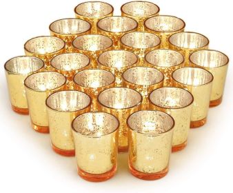 US Silver Party Decorations 72pcs, Mercury Glass Votive Candle Holders Set for Wedding, Bridal and Baby Shower (Color: Gold)