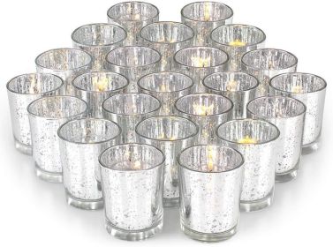 US Silver Party Decorations 72pcs, Mercury Glass Votive Candle Holders Set for Wedding, Bridal and Baby Shower (Color: Silver)