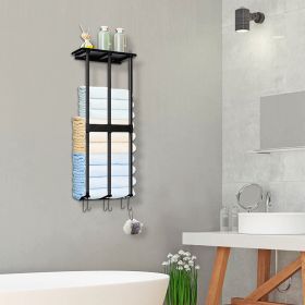 Wall Mounted Towel Rack for Rolled Towels Bathroom Towel Holder Organizer Storage Shelf for Bath Towels Hand Towels (Color: Black)