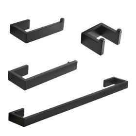 4 Pieces Bathroom Hardware Accessories Set Towel Bar Towel Holder Robe Hook Toilet Paper Holder Stainless Steel (Color: Black)