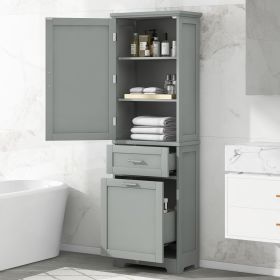Bathroom Storage Cabinet, Tall Storage Cabinet with Two Drawers, Open Storage, Adjustable Shelf (Color: Grey)